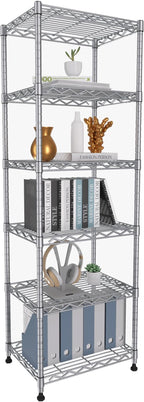GIOTORENT 6-Tier Storage Shelves Standing Shelving Metal Units, Adjustable Height Wire Shelf Display Rack for Pantry Laundry Bathroom Kitchen 16.6” x 11.8” x 63”, Silver