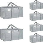 6 Pack-Extra Large Heavy Duty Moving Bags - Waterproof Storage Totes with Handles & Zippers, Foldable for College Dorm, Storage (light gray)