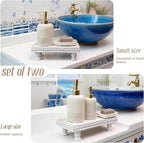 Wood Tray Pedestal Stand, Waterproof Bathroom Counter Organizer, Modern Farmhouse Riser for Soap/Candle/Sponge White Set （Middle+ Small