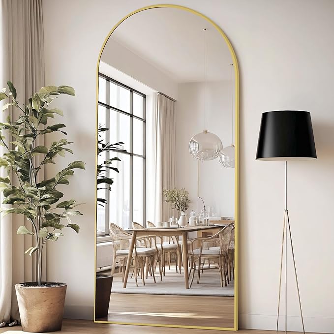 76"X34" Large Floor Mirror Full Length, Gold Arched Full Length Mirror with Stand, Hanging or Leaning Standing Full Body Mirror for Bedroom Living Room Gym, Tempered Glass