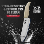 Vos ceramic knives set for kitchen in gift box, 5 ceramic knife with cover with scissors, 3" 4" 5" 6" ultra sharp knives for home cooks, lightweight, rust-free, dishwasher safe (Off-white handle)
