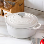 EDGING CASTING Cast Iron Dutch Oven With Lid Round Pot Enameled Covered for Bread Baking, 7 Quart, White
