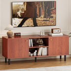 TV Stand for Living Room, Modern Entertainment Center Up to 65" TV,Television Console Table with Storage Cabinets,Walnut
