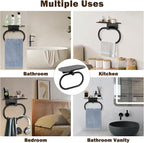 Hand Towel Ring with Shelf, Stainless Steel Hand Towel Holder, Heavy Duty Bath Accessories, Wall Mounted Towel Hanger for Bathroom Kitchen (Matte Black)