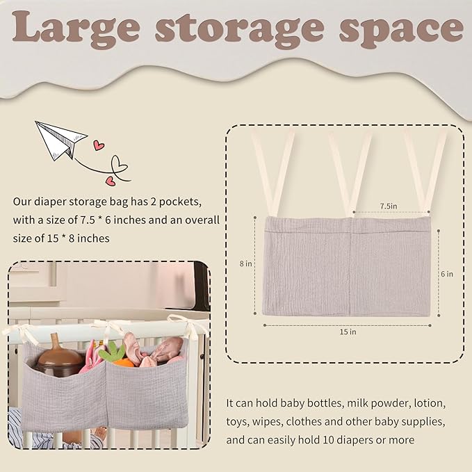 Dormitory Bed-Bunk Organizing Bag Nappy-bags Organizer Bedside Hanging Bags Milk Bottle Bib-Storage Bag Crib Organizer Bag Baby Nappy-Bag cotton (Light green)