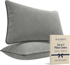 2 Pack Velvet Decorative Throw Pillow Covers, 12"x20", Dove Grey, Solid, Modern, Contrast Piping, Indoor Use, Bedroom & Living Room