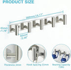 Alise Towel Hooks Towel Robe Coat Hook Rail with 5 Hooks Wall Mount Key Hooks for Coat Hat Towel Purse Robes Bathroom,SUS304 Stainless Steel Wall Hooks Self Adhesive and Drilling,Brushed