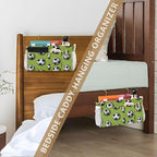 Bedside Caddy Hanging Bunk Bed Caddy Bed Organizer Hanging Pocket with 2 Hooks Bedside Storage Organizer Pocket Bag Holder Deep Green Soccer Balls Dots