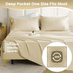 Lightweight Soft King Sheet Set - Luxury 4 Piece Breathable Cooling Sheets for King Size Bed, 16" Deep Pocket Easy Care Wrinkle Free Bedding Sheet and Pillowcase Set, Beige