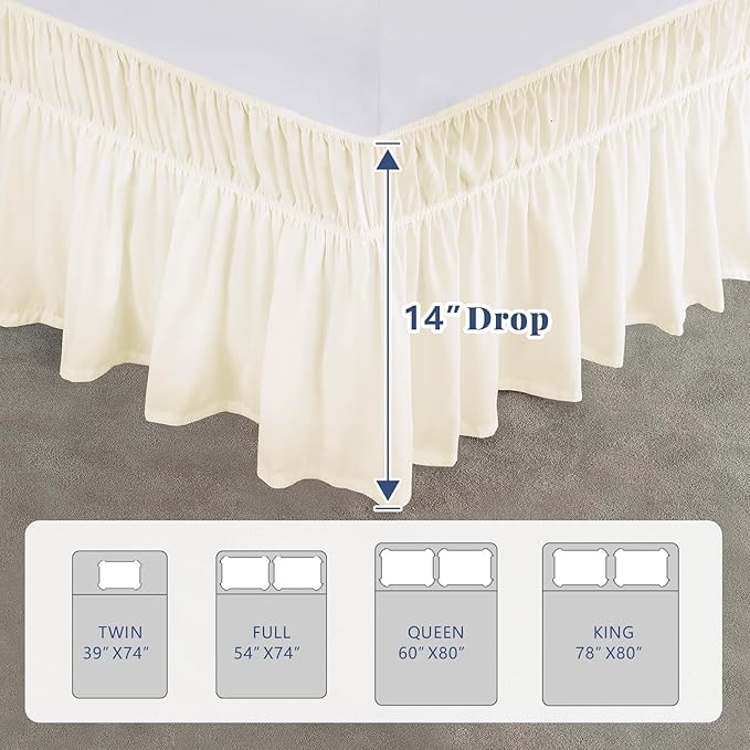 King Bed Skirt, Elastic Wrap Around Bed Skirt King Size, Bed Skirts for Adjustable Bed, Easy Fit with 14" Drop Length Tailored Drop Dust Ruffle (Light Yellow)