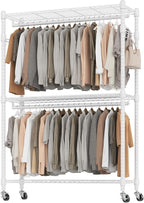 BATHWA Clothes Racks for Hanging Clothes, 25 mm tube Heavy Duty 47.3" W x 17.7" D x 80.7" H Large Wardrobe Rack with Shelves & Wheels Rolling Metal Commercial Multifuctional, White