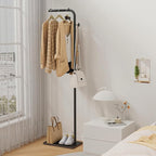 OUTBROS Coat Rack, Portable L-shaped Clothes Rack with Hook, Modern Hanger, Sturdy Freestanding Metal Clothing Rack, Used in Bedroom, Entrance and Living Room, 15.3x10.2x70.8 inch, Black