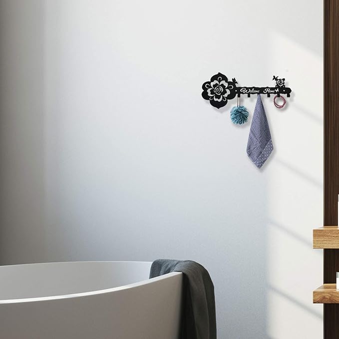 Deveosa Key Hooks Holder for Wall Decorative - Small Black Entryway Welcome Home Sign Key Hanging Hangers Wall Mounted Racks
