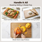 Acacia Wood Cutting Board for Kitchen - 17"x12" Large Chopping Board with Juice Grooves & Handles, 0.7" Thick Butcher Block for Meat and Veggies, Gift for Mom & Women