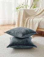 Luxurious Velvet Throw Pillow Covers 20x20 Set of 2 Decorative Pillow Covers Solid Square Cushion Case for Sofa Couch Bedroom Farmhouse, Blue Gray