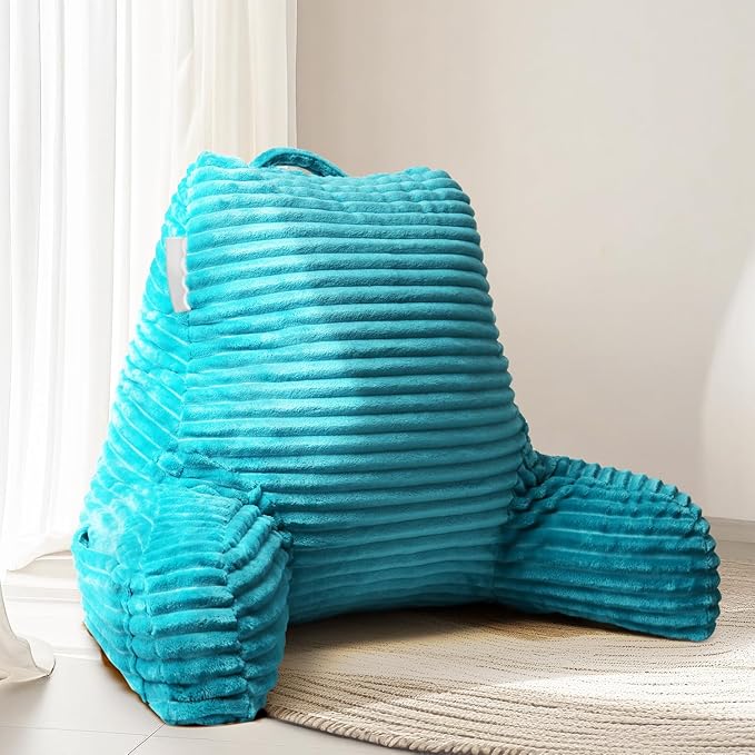 Hearth & Harbor Reading Pillow for Bed Adult – Back Pillow for Sitting in Bed, Standard Bed Pillows for Sitting Up in Bed, Foam Bed Chair Pillow, Teal Bed Rest Pillow