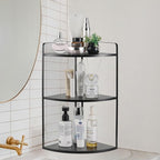 3 Tier Corner Bathroom Counter Organizer, Countertop Organizer, Makeup Organizer Countertop, Bathroom Storage Sink Shelf, Wooden and Metal Counter Shelf (Large Capacity-Black)
