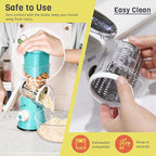 X Home Rotary Cheese Grater for Kitchen, Shredder with 3 Interchangeable Blades, Rotary Grater with Handle and Strong Suction Base, for Vegetables, Fruit, Nuts, Easy to Use and Clean, Blue