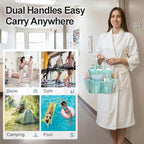 F-color Mesh Shower Caddy Portable, Upgrade Deeper 7 Pockets Shower Bag Basket Tote for College Dorm Room Toiletry Bathroom Essentials Gym Camp Quick Dry 2 handles with S Hook, Sage Green