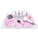 Sink Topper Bathroom Counter Cover & Storage Saver, Foldable Silicone Mat for Hot Tools, Hair Styling & Makeup, Beauty Brush Cleaning Mat, RV Camper Sink Cover & for Small Spaces (Large Pink)