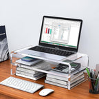 Egchi Acrylic Monitor Stand, 2 Tiers Clear Monitor Riser Computer Stand for Office, Home, Office, 5.12 Inches Hight PC Desk Stand for Keyboard Storage, Premium Platform for Laptop Printer TV Screen