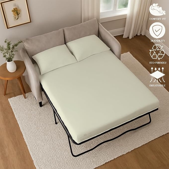 Sleeper Sofa 4 Piece Bed Sheet Set Premium Quality 100% Cotton 500 Thread Count, Smooth & Super Soft Sateen Weave, Extra Soft Bed Sheets, Wrinkle Free, 6 Inch Deep Pocket (Twin, Ivory)