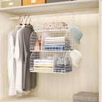 HapiRm Hanging Closet Organizer Storage - 3 Tier Metal Stackable Hanging Closet Shelves with Dividers and S Hooks, Foldable Clothes Shelves for Clothes, Pants, Shoes, Coat, Hats Clutches Accessories