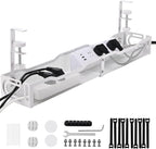 Under Desk Cable Management Box 25.3 Inch – Clamp-Mounted Cable Organizer Tray, Large Cord Management Box for Office & Home, Wire Organizer Under Desk Storage, White