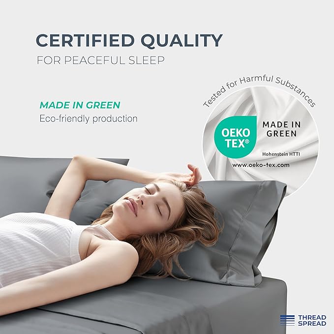 THREAD SPREAD 100% Egyptian Cotton King Size Sheets Set - Luxury 1500 Thread Count Egyptian Cotton Sheets King Size, 17" Deep Pocket, Soft, Cooling Sateen Weave Hotel Quality Bedding Set - Dark Grey