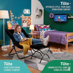 Tiita Folded Chair with Ottoman, Soft Faux Fur Oversized Folding Accent Chair,Lazy Chair, Metal Frame Moon Chair for Bedroom, Living Room, Dorm Rooms, Garden and Courtyard