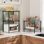 Golpart Small 2 Tier Shelves Storage Wire Shelving Unit Metal Shelf Adjustable Organizers Storage Shelving for Bathroom Laundry Room Kitchen Pantry12”D x 18”W x 12.2”H Black