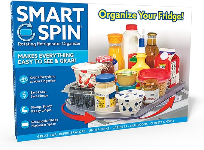 Ontel Smart Spin Rotating Refrigerator Organizer - Use This Lazy Susan as a Rotating Spice Rack, Condiment Organizer, Cabinet Organizer or for Kitchen, Panty or Fridge Organization and Storage, Clear