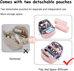 BOYATU Travel Makeup Bag for Women: Cosmetic Organizer Bag with Compartments - Leather Make up Bags Set of 3 (G-3-Pink)