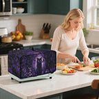 Countertop Convection Oven Cover Decorative and Protective Air Fryer Toaster Oven Dust Cover for Home Kitchen Indoor Decor, M, Black Cat Skull Bat Violet Forest Halloween