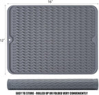 Silicone Dish Drying Mat, Non-Slip Easy Clean Sink Mat Large Heat-resistant Dish Drainer Mat for Kitchen Counter, Sink, Refrigerator or Drawer liner (16" x 12", GREY)