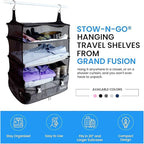 Grand Fusion Stow-N-Go Packing Organizer for Luggage, Portable Hanging Travel Shelves, Carry-On Closet, Hanging Packing Cubes, Collapsible Carry-On Organizer for Cruises & Hotels. Black - XL