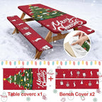 Picnic Table Cover with Bench Covers Set of 3, Elastic Fitted Tablecloth for 6 Foot Tables, Washable Polyester Tablecloths for Camping, Indoor & Outdoor
