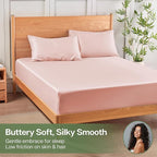 MR&HM Twin XL Fitted Sheet Only, Ultra-Soft Rayon Derived from Bamboo & Polyester Blend, Silky & Breathable, 15" Deep Pocket with Elastic Straps, Cooling Fitted Sheet for Hot Sleepers, Pink