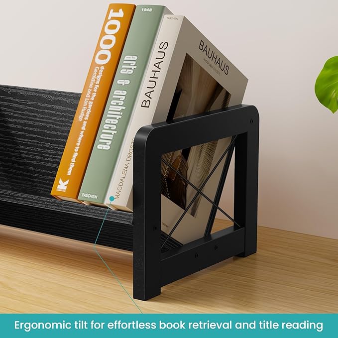 ELITEROO Desk Bookshelf, Small Book Shelf, Wooden Desktop Bookcase, Tilting Table Top Bookshelf for Home Office, for Book Display, Cookbook Storage, Kids Reading, Black