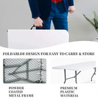 Folding Table 6ft Foldable Table with Built in Handle & Steel Legs / 6FT Heavy Duty Folding Portable,Perfect for Party, Dining Indoor/Outdoor Events, Tailgating & Backyard BBQ, White