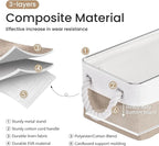 Storage Baskets for Shelves 11.8x7.9x5.2 Inch, Foldable Fabric Storage Bins with Handles, Small Storage Baskets for Organizing Closet, Office, Home Organization (3-Pack, White&Khaki)