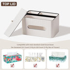 KINGFOM Leather Tissue Box Cover with Storage Tray, Decorative Tissue Box Holder Organizer for Office Desk, Bedroom & Nightstand, Remote Control Holder for Perfume, Watch, Glasses, Pens (Ivory White)