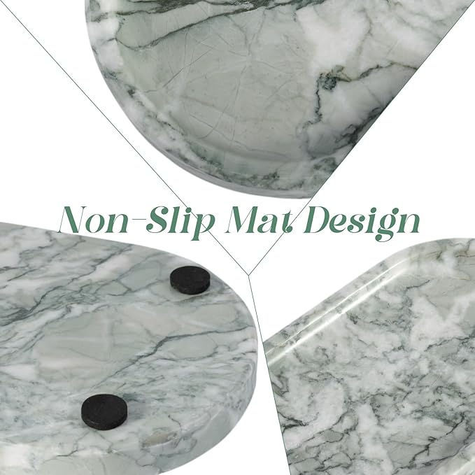 Koville Marble Bathroom Tray for Countertop, Vanity Tray Stone Trays for Decor, Natural Marble Decorative Tray for Dresser Organizer, Storage Trays for Perfume, Jewelry, Cosmetics(Retro Light Green)