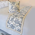 The HomeCentric King/Queen/Twin Blue Designer Queen 74"x18" Bed Runner with 2 Pillow Cover, Floral, Embroidered, Jute Lace & Lace Bed Scarf on Cotton Fabric - Morning Glories