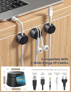 Kanemc Cable Clips Cord Holder for Desk, 360° Spin Magnetic Wire Organizer Self Adhesive Cord Management for Office Desks Cars Home Kitchen Electronic Accessory (Black, 6 PCS)
