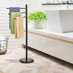 MyGift Standing Towel Rack for Bathroom,40 Inch Freestanding Towel Rack with 3 Swivel Bar Arms, Matte Black Hanging Towel Holder Drying Rack