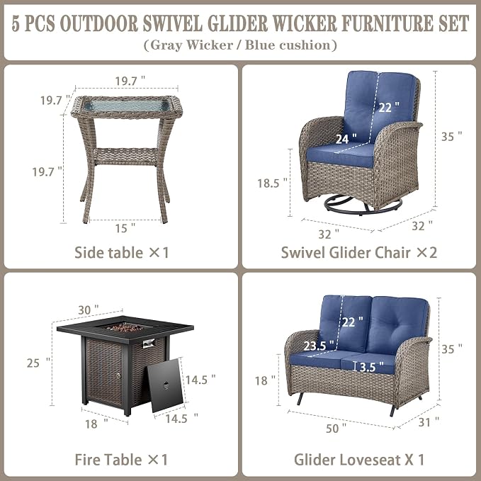 Belord 5 Pieces Patio Furniture Set