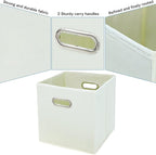 Black Fabric Cubby Storage Bins,13x13x13 Inches ,Cube Organizer Bin Foldable Storage Boxes with Dual Handles Fabric Organizer Box and collapsible Storage basket,Set of 3,Creamy-White