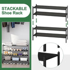 kiplant Black Shoe Rack, 4-Tier Bamboo Wood Shoe Rack, Stackable Bamboo Wood Shoe Shelf for Closet, Entryway & Hallway