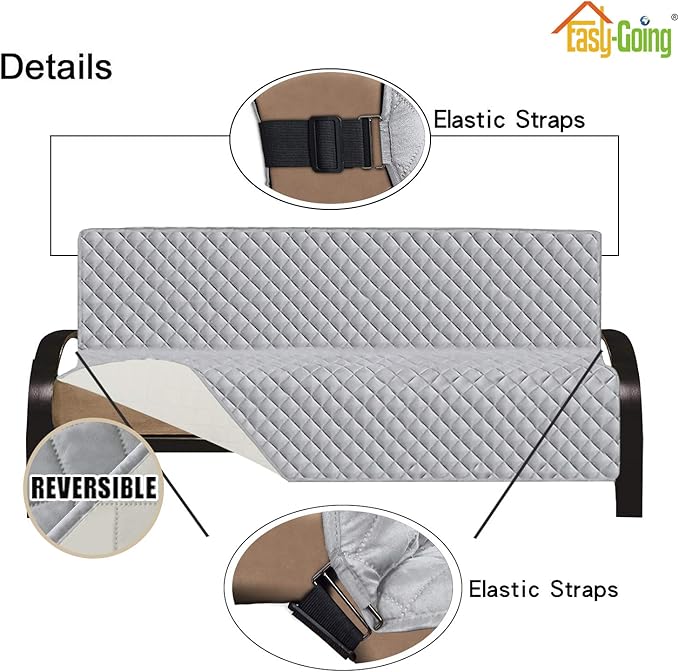 Easy-Going Futon Sofa Slipcover Reversible Sofa Cover Armless Futon Cover Furniture Protector Couch Cover Water Resistant Pets, Kids, Children, Dog, Cat (Futon, Light Gray/Ivory)